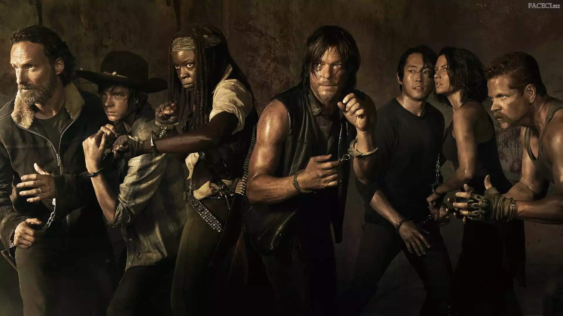 Carl, Abraham, Daryl - Norman Reedus, Maggie, Serial, The Walking Dead, Glenn, Rick, Żywe trupy, Michonne